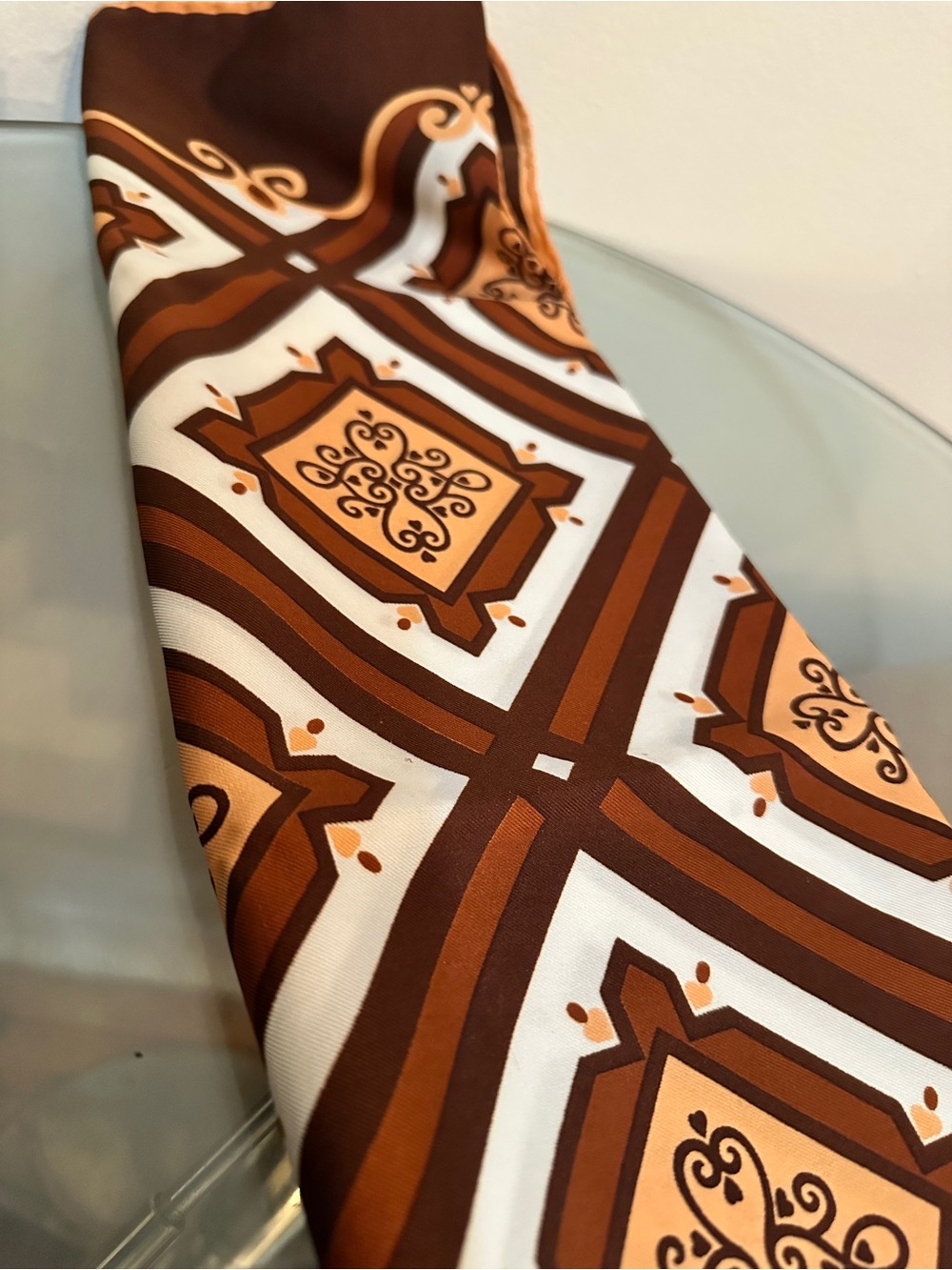Vintage Brown and White Geometric Scarf